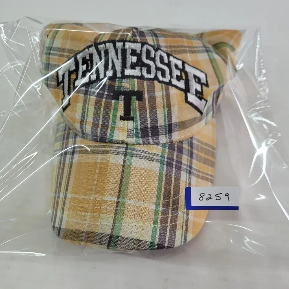 Tennessee Hat Cap Adult One Size Orange Plaid Adjustable Hook & Loop Logo Preppy